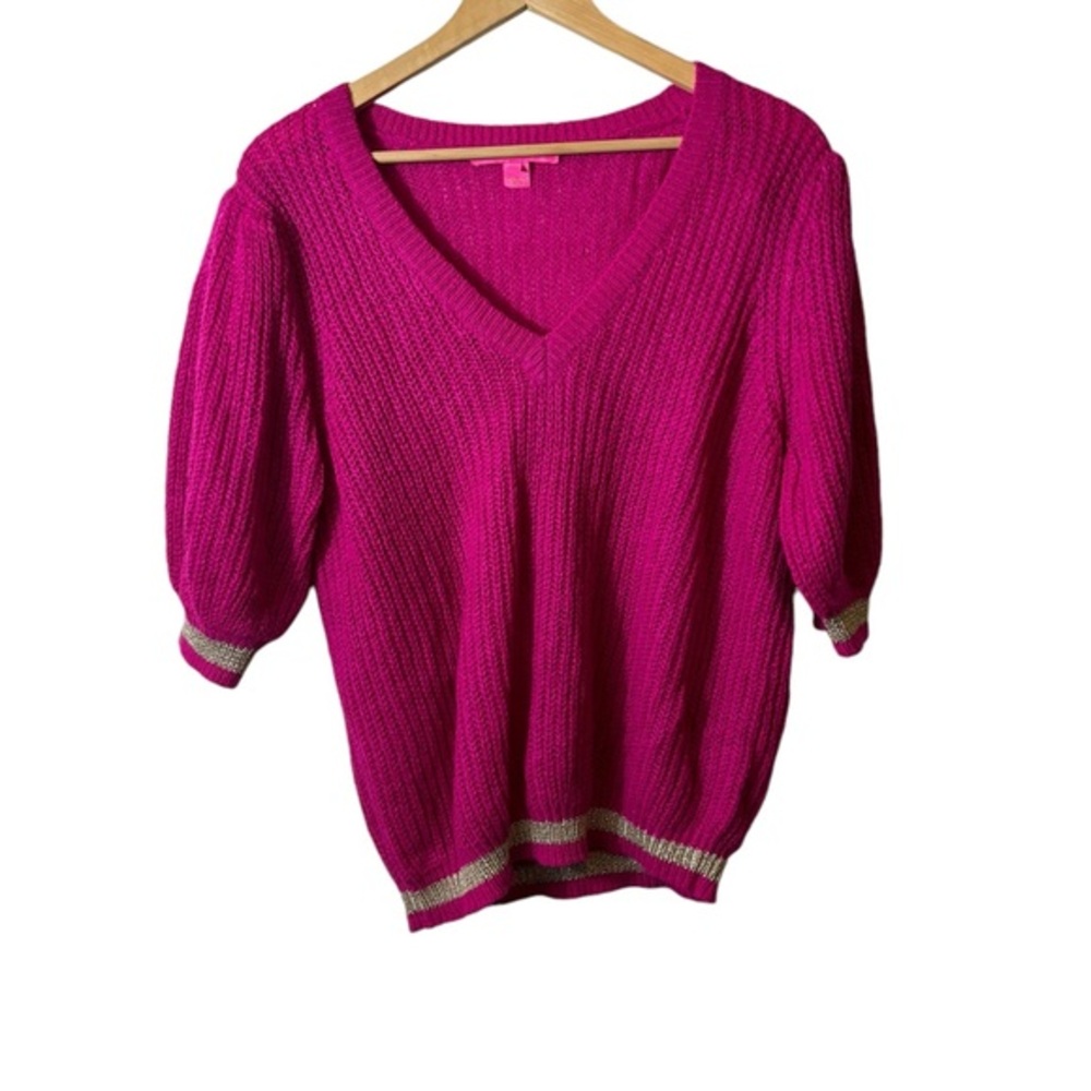Lilly Pulitzer Pink and Gold V-Neck Sweater